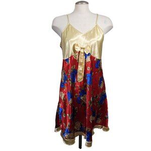 Do Not Disturb Sleep Dress Womens L Silky Bow Roses Ruffle Multicolor Romantic